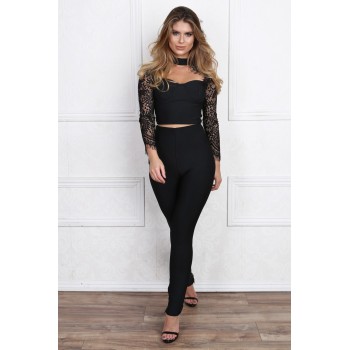 'Aanya' schwarzen bandage hose und Top mit Spitze